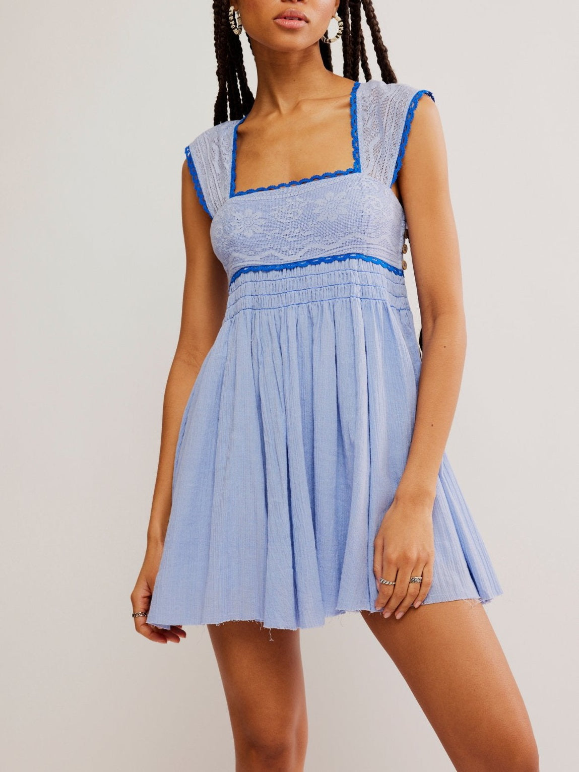 Lace Square Neck Babydoll Mini Dress Summer