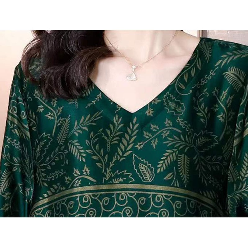 Plus Size Vintage Heavy Silk Casual Dress