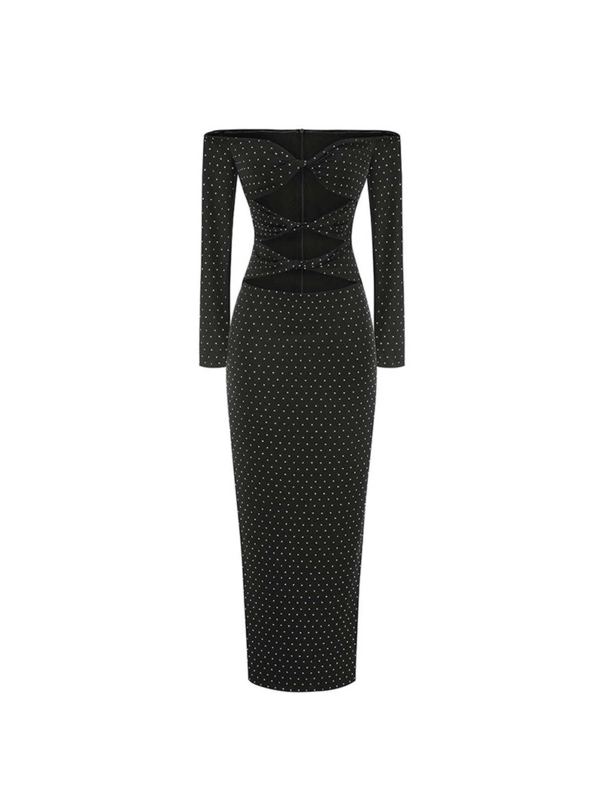 Off Shoulder Rhinestone Cutout Maxi Dress - View 5