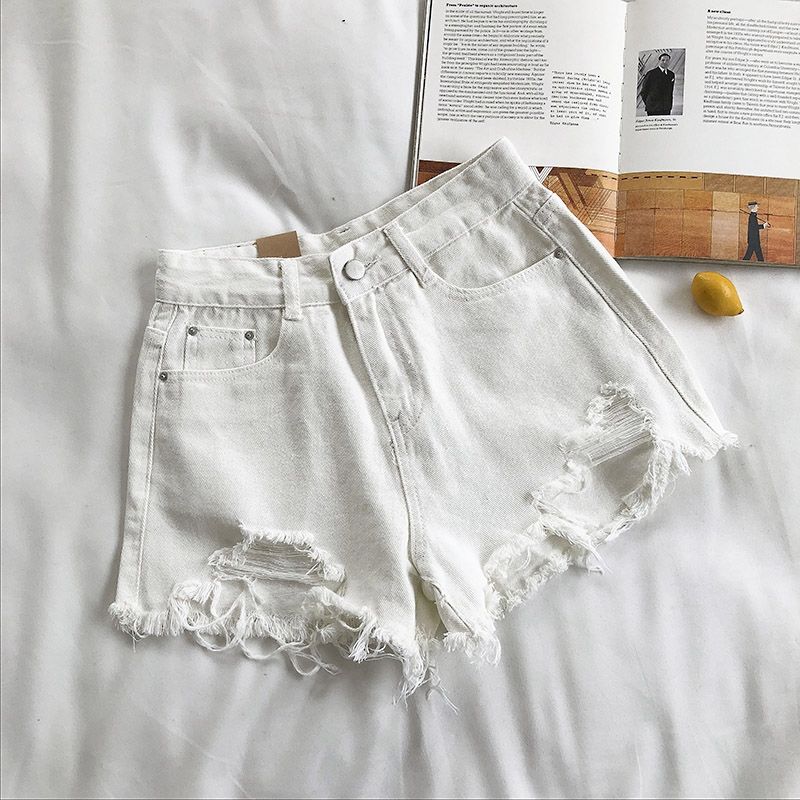 KittenAlarm - Casual High Waist Denim Shorts Women Summer Pocket Tassel Hole Ripped jeans Short Female Femme Short Pants Women