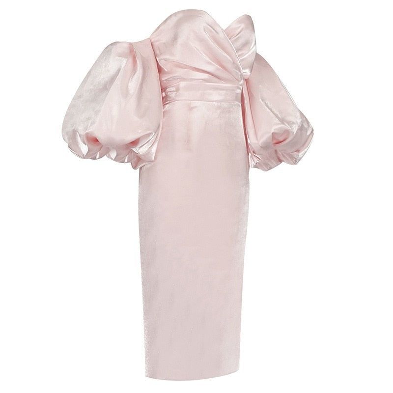 Smiley Puff Sleeve Satin Midi Dress - View 8