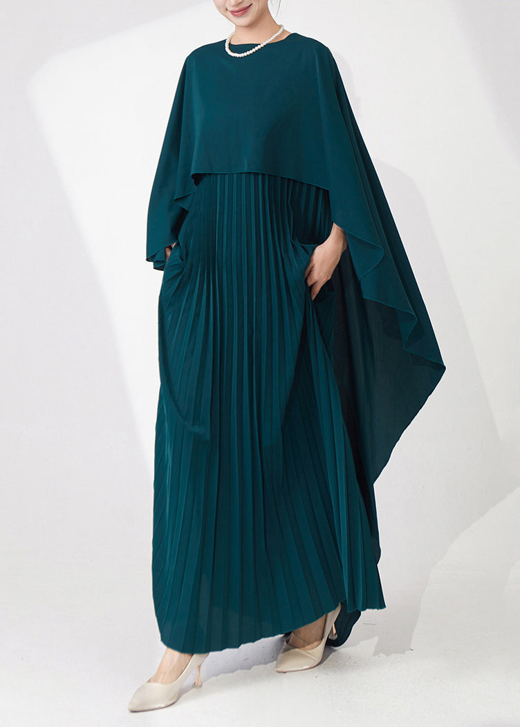 Cape Overlay Pleated Chiffon Maxi Party Dress