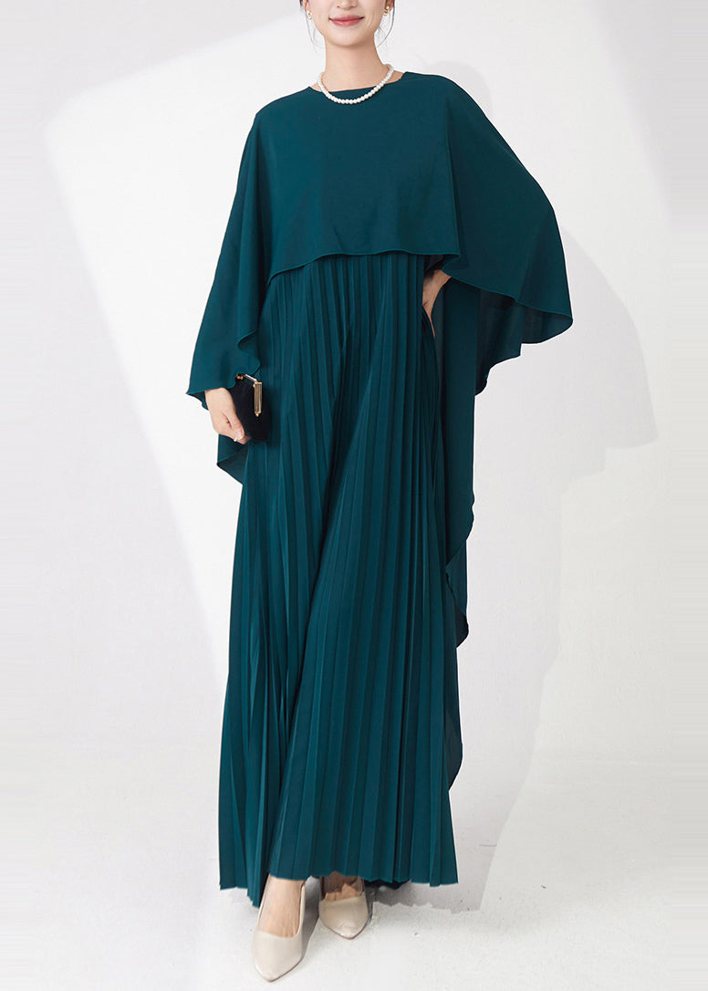 Cape Overlay Pleated Chiffon Maxi Party Dress