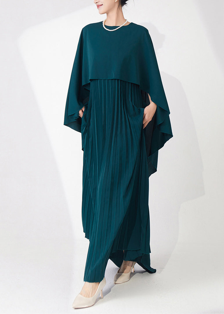 Cape Overlay Pleated Chiffon Maxi Party Dress
