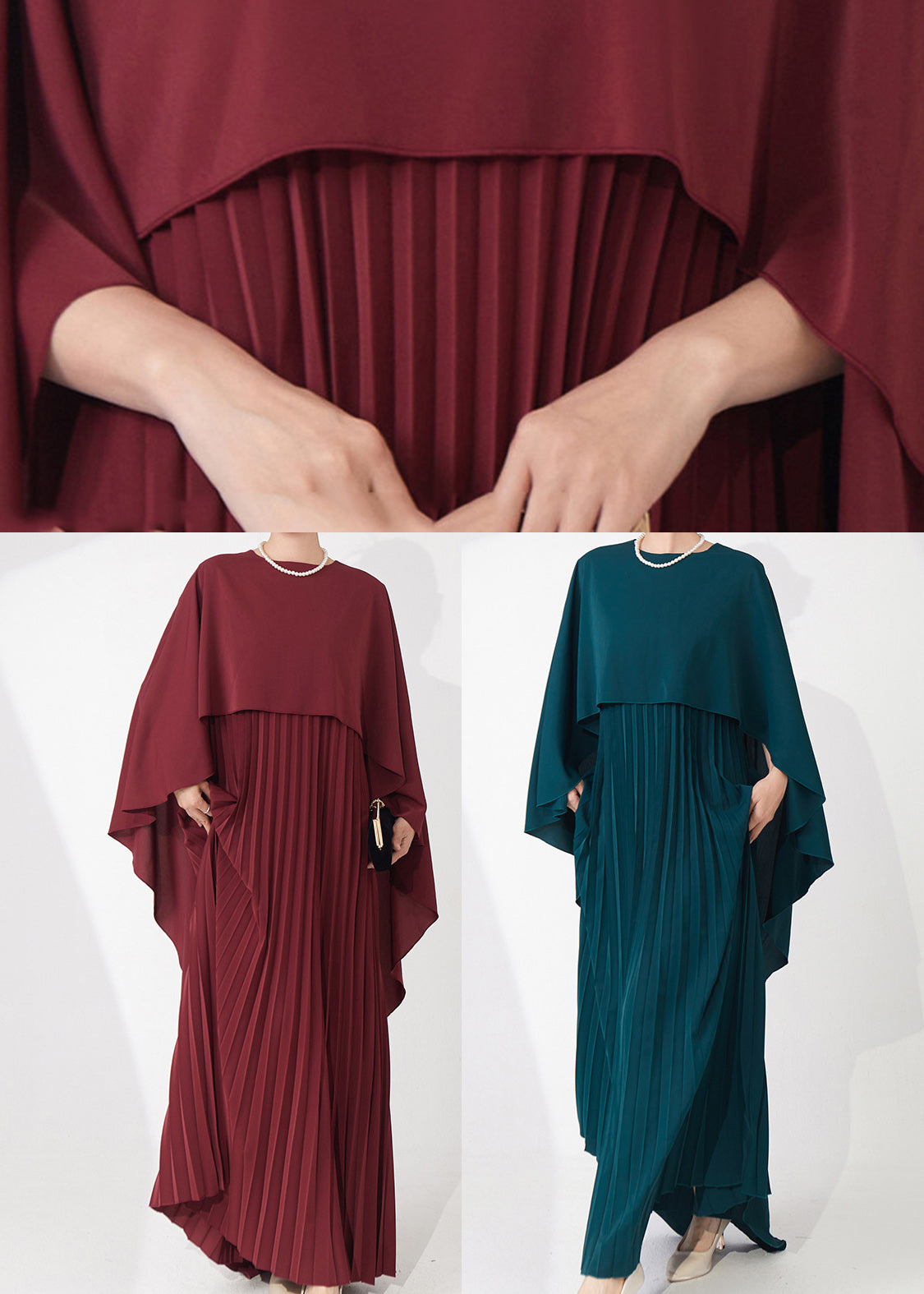 Cape Overlay Pleated Chiffon Maxi Party Dress
