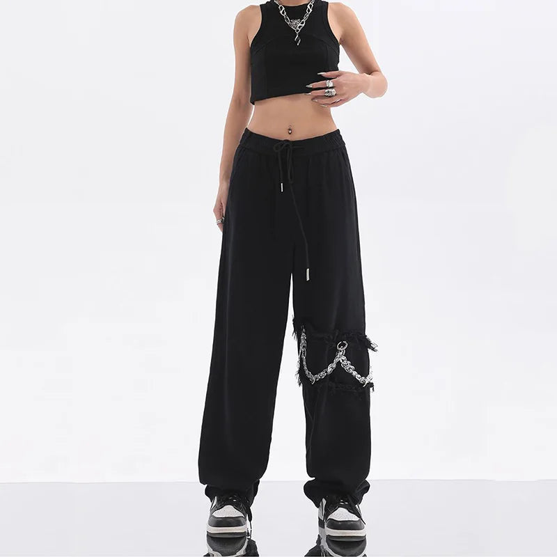 Spliced Chain Elastic Waist Pants