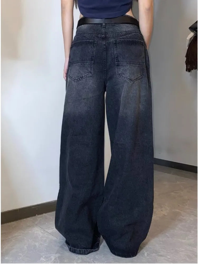 Vintage Washed Wide-Leg Denim Jeans