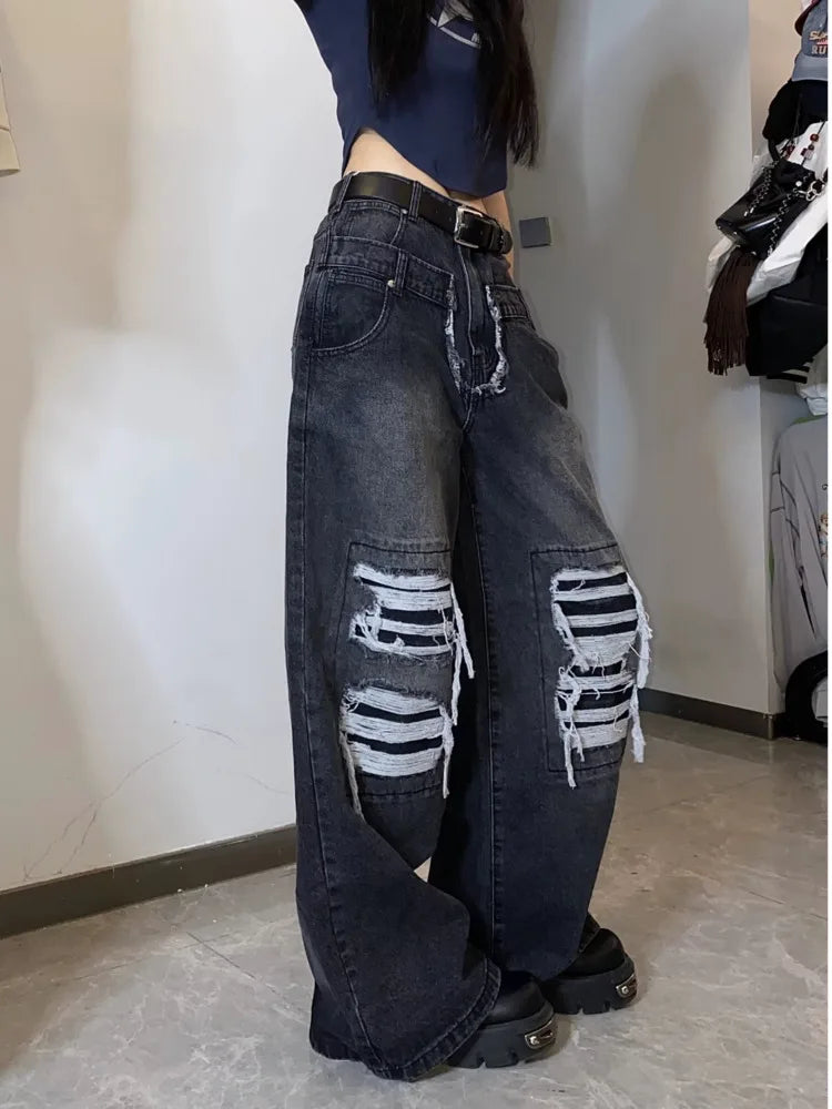 Vintage Washed Wide-Leg Denim Jeans