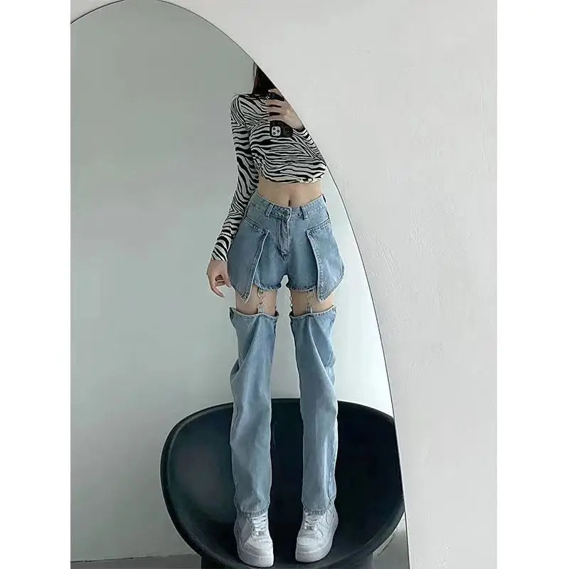 Vintage Washed Distressed Straight-Leg Denim Jeans