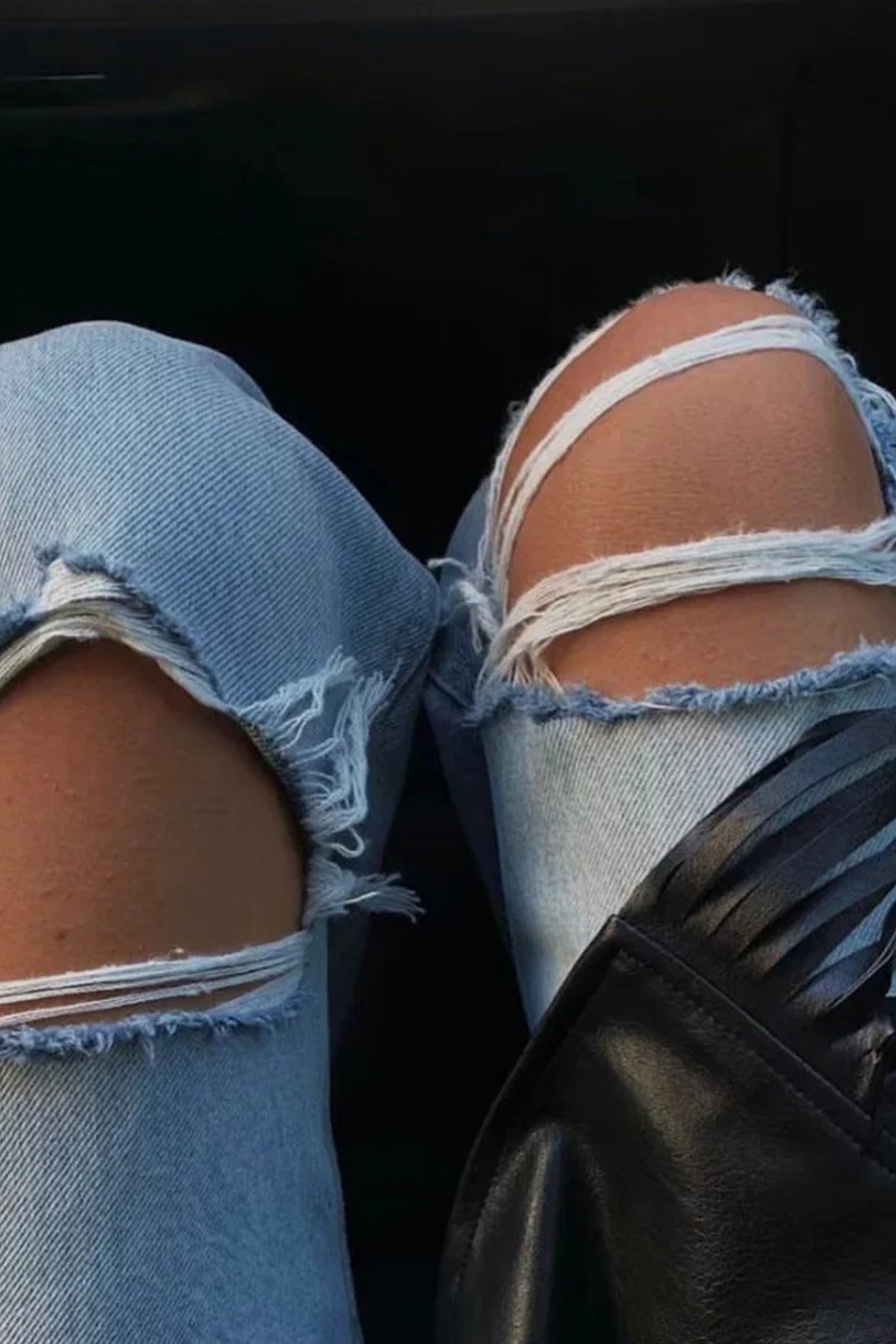 High-Waist Distressed Flared Denim Jeans