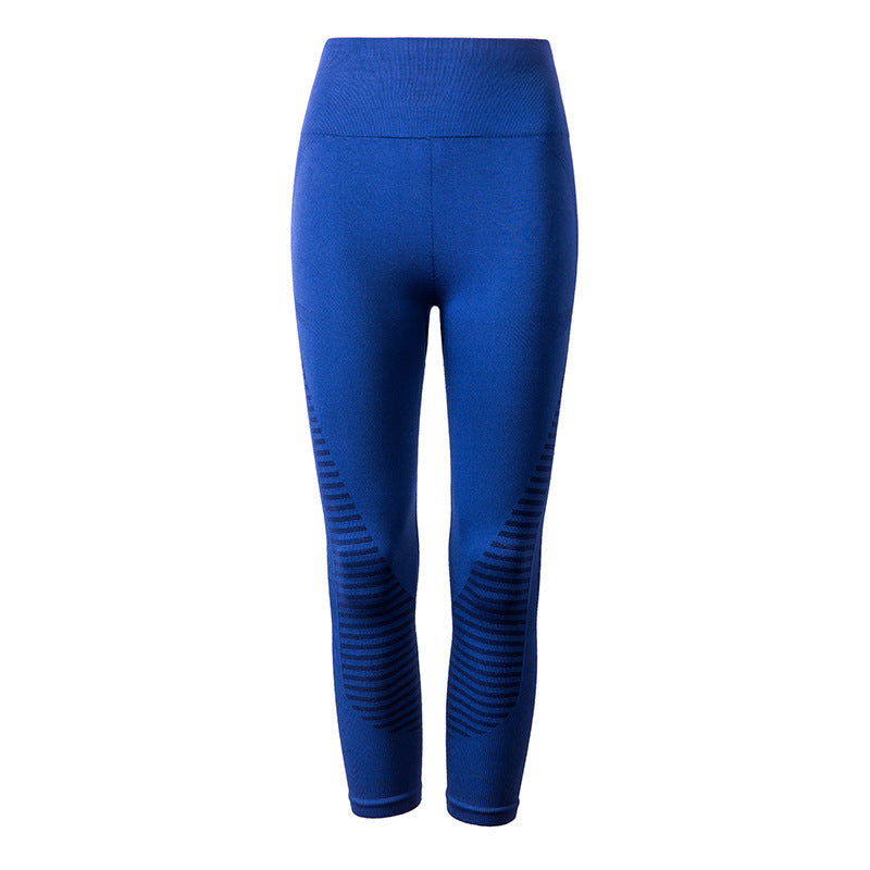 High Waist Seamless Striped Mesh Panel Capri Workout Leggings 9