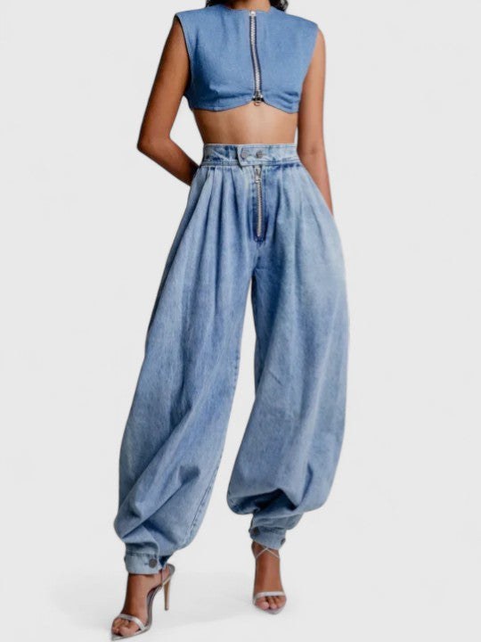 High Waist Balloon Leg Denim Pants