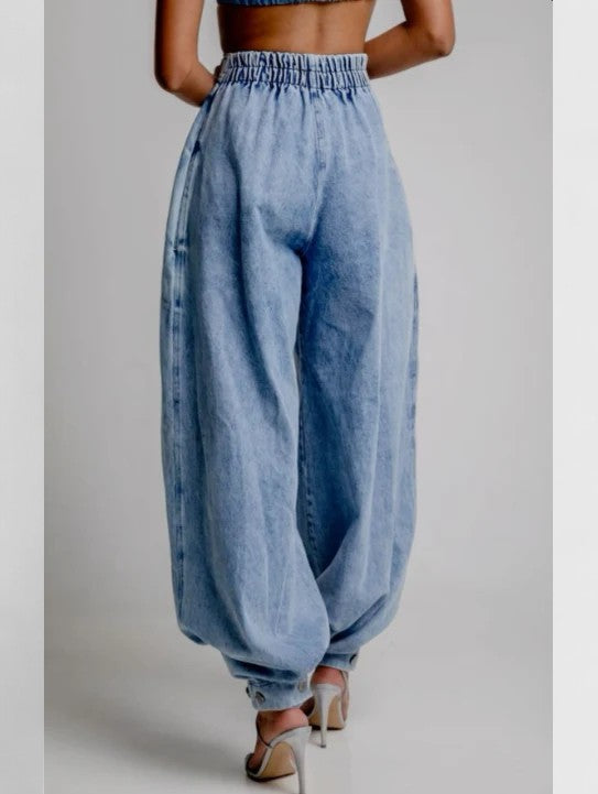 High Waist Balloon Leg Denim Pants