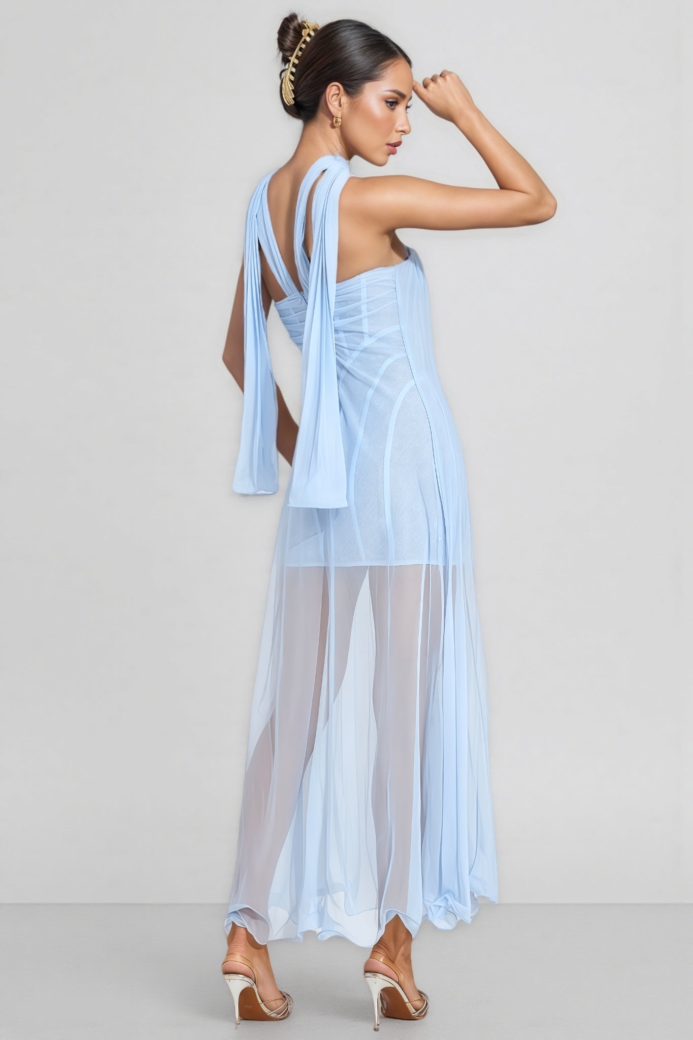 Nick Blue Mesh Midi Dress - View 2
