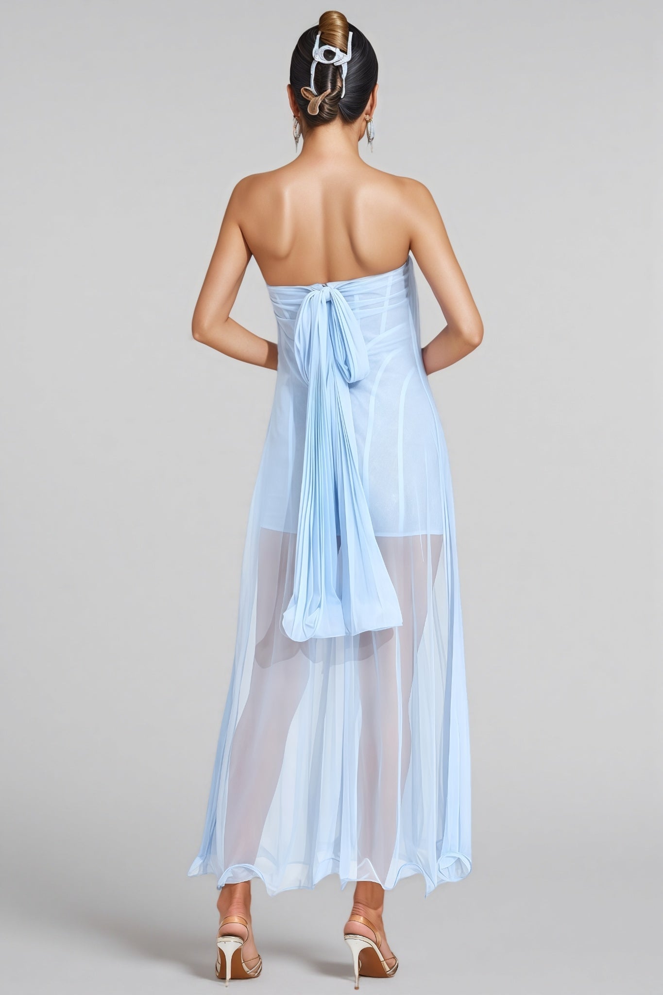 Nick Blue Mesh Midi Dress - View 7