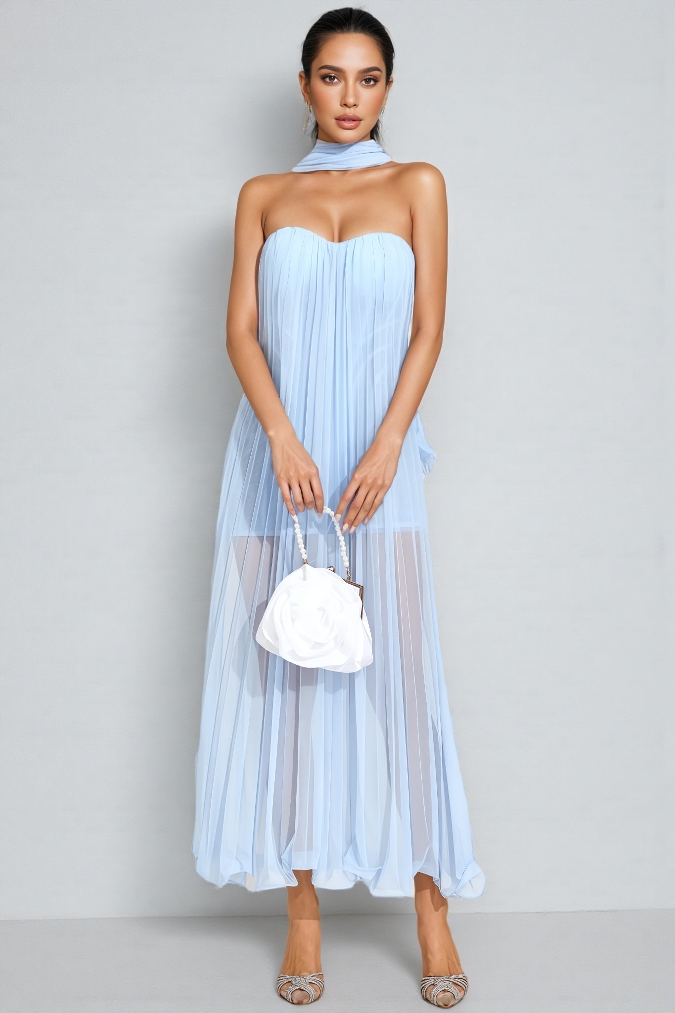 Nick Blue Mesh Midi Dress - View 5