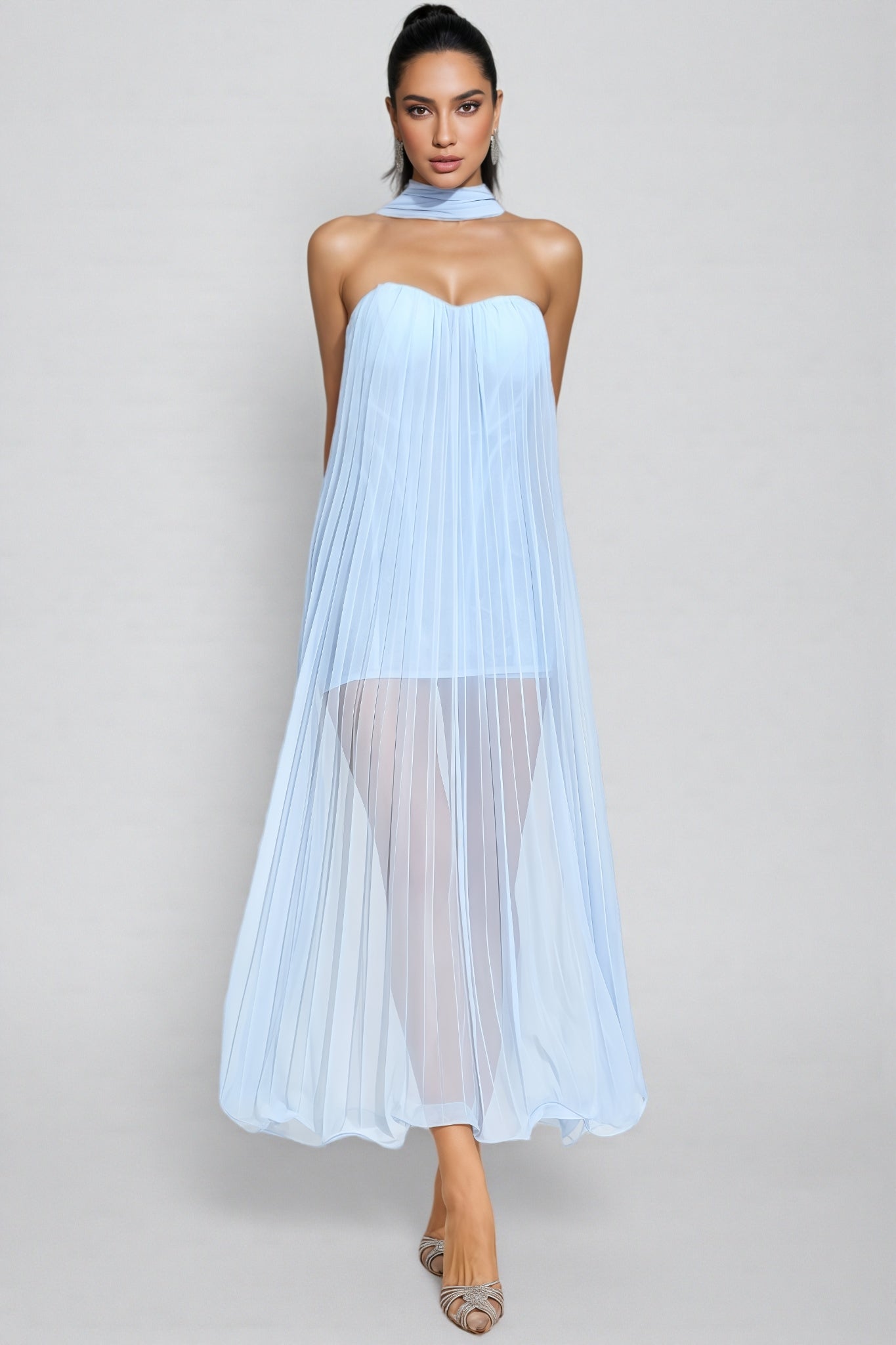 Nick Blue Mesh Midi Dress - View 4