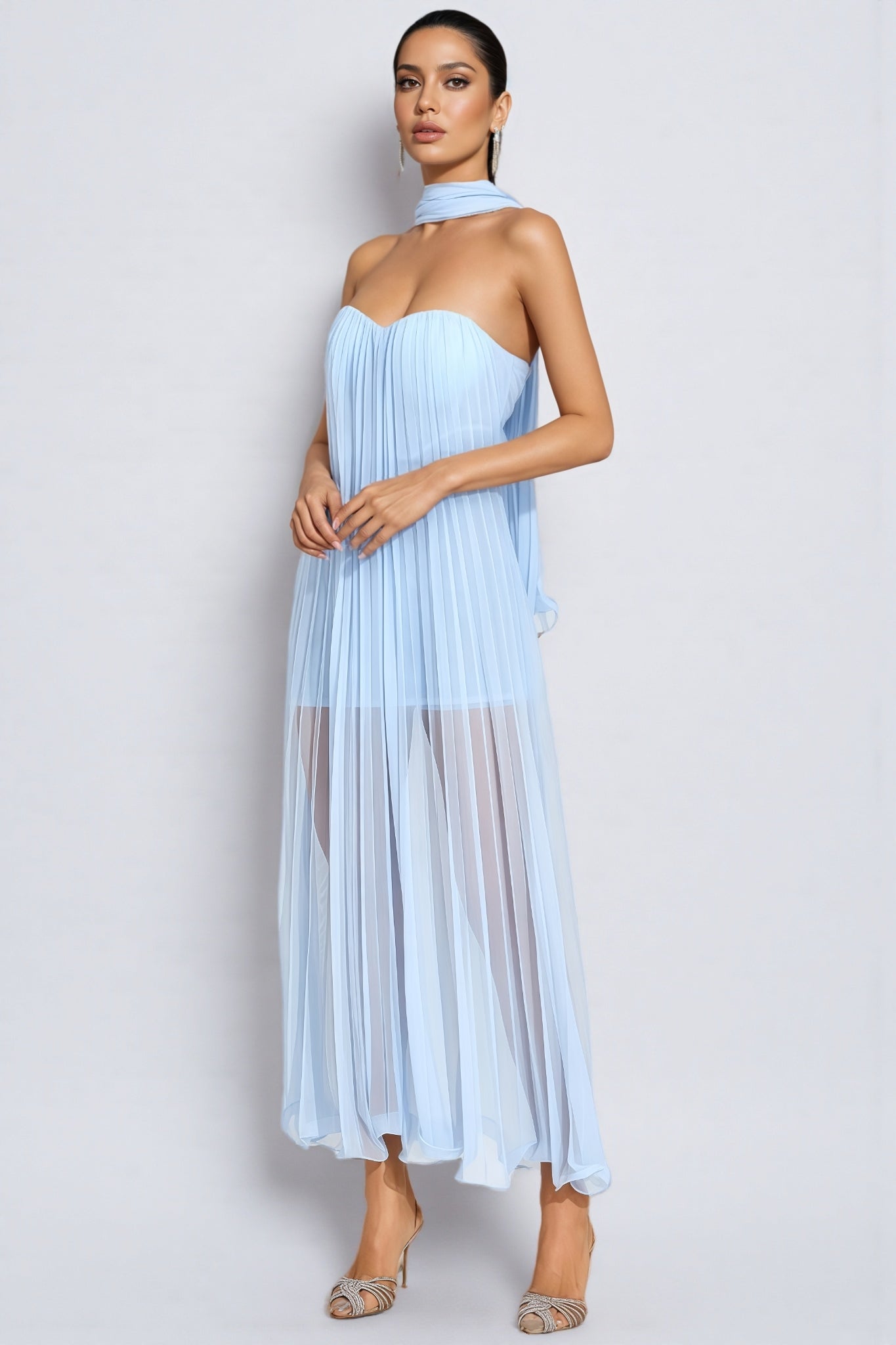 Nick Blue Mesh Midi Dress - View 6