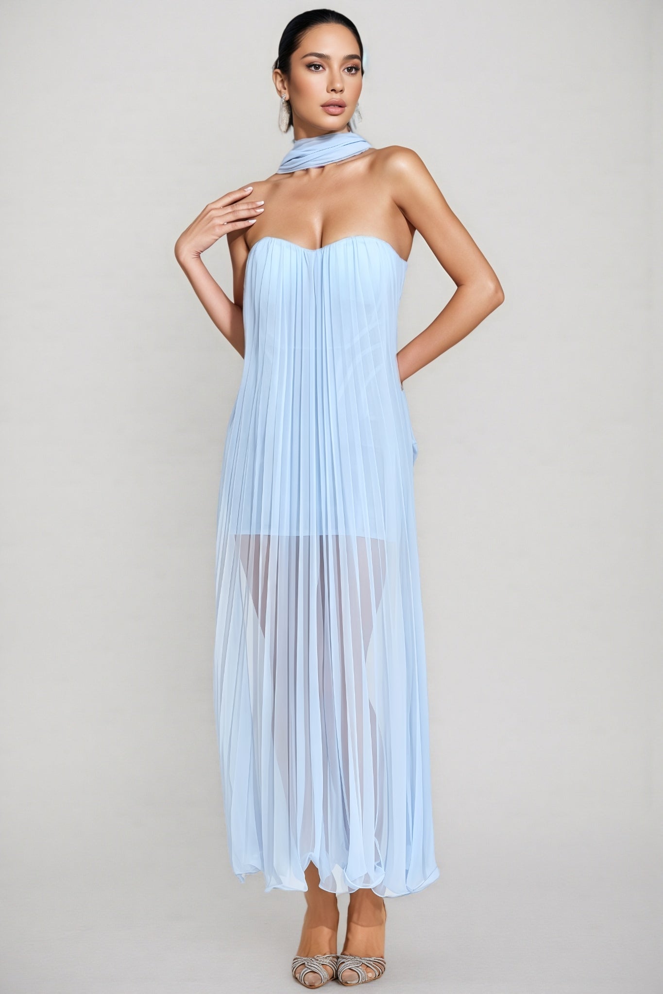 Nick Blue Mesh Midi Dress - View 3