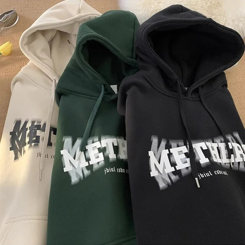 Blurred Varsity Letter Print Fleece Pullover Hoodie 5