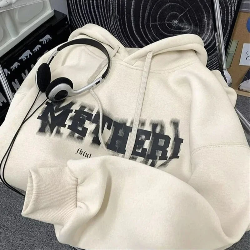 Blurred Varsity Letter Print Fleece Pullover Hoodie
