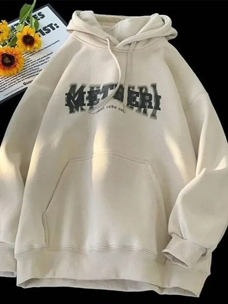 Blurred Varsity Letter Print Fleece Pullover Hoodie 7