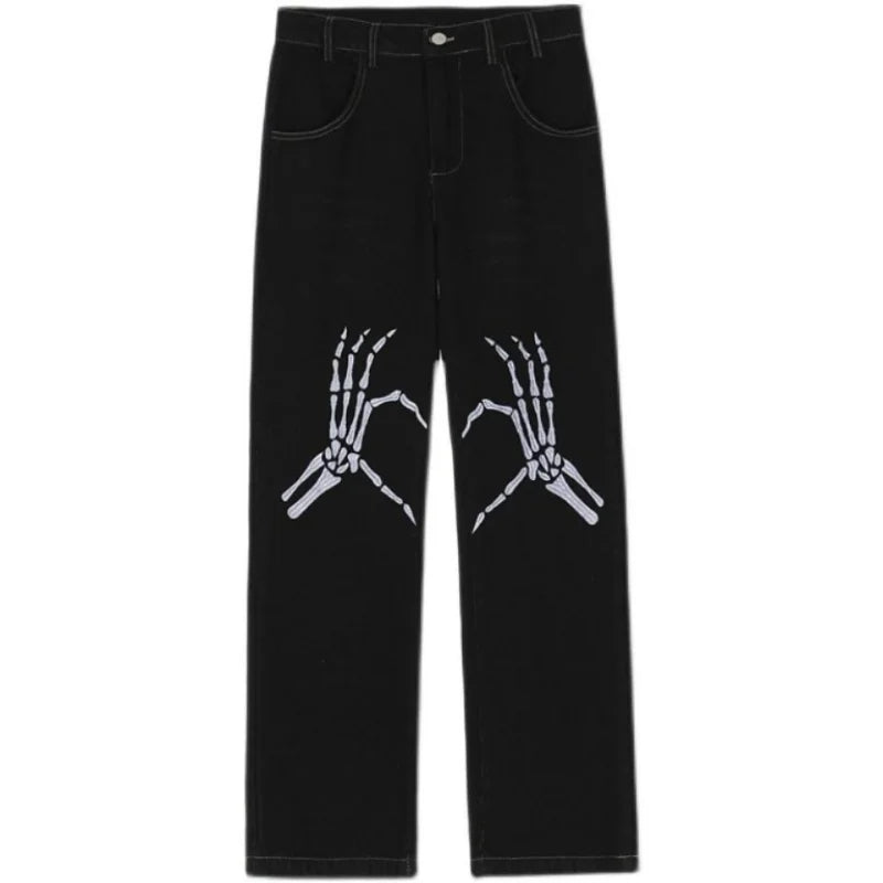 Embroidered Wide-Leg Denim Jeans