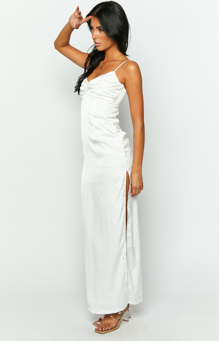 Satin Twist Front Sweetheart Spaghetti Strap Column Maxi Dress 4