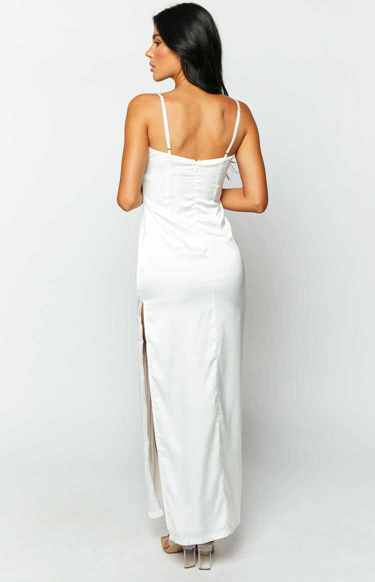 Satin Twist Front Sweetheart Spaghetti Strap Column Maxi Dress 5
