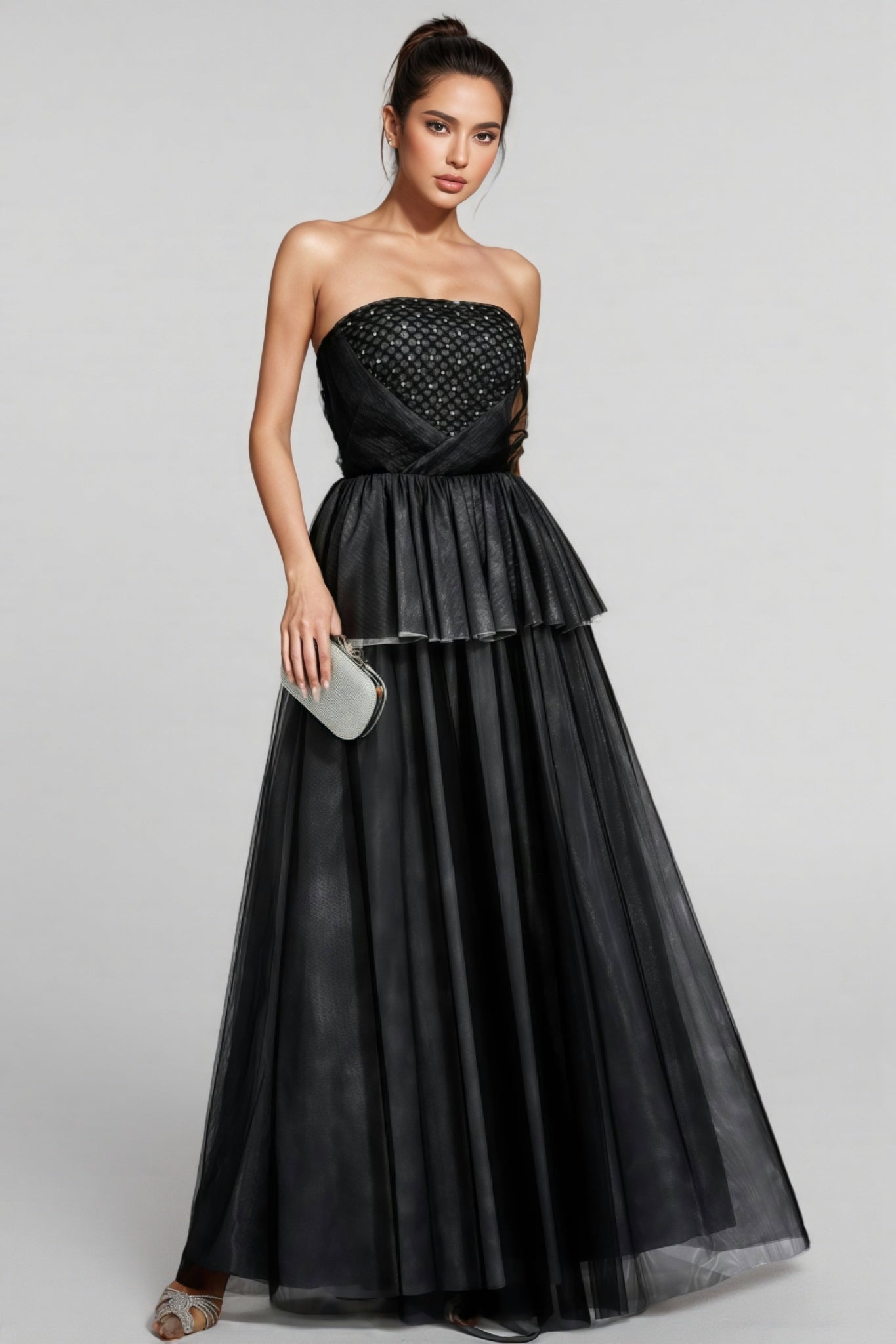 Uxley Black Mesh Off Shoulder Maxi Dress - View 2