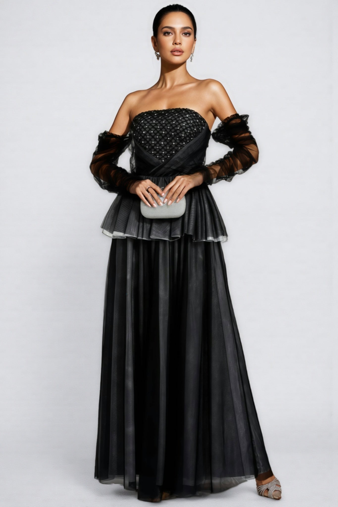 Uxley Black Mesh Off Shoulder Maxi Dress - View 7