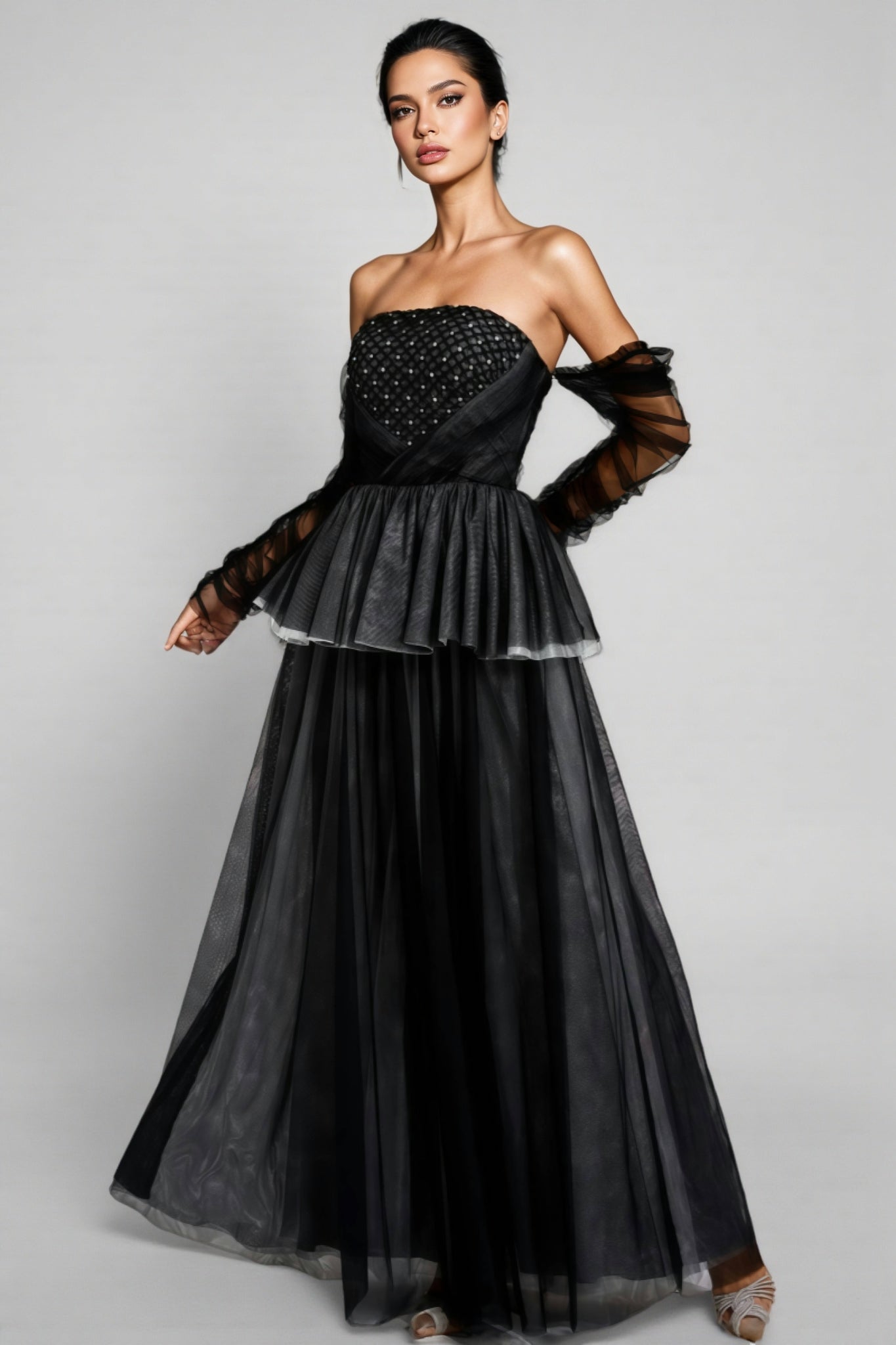 Uxley Black Mesh Off Shoulder Maxi Dress - View 4