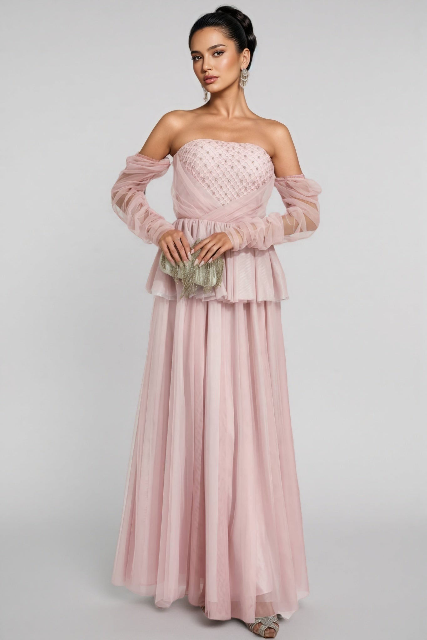 Xedand Pink Mesh Off Shoulder Maxi Dress - View 2