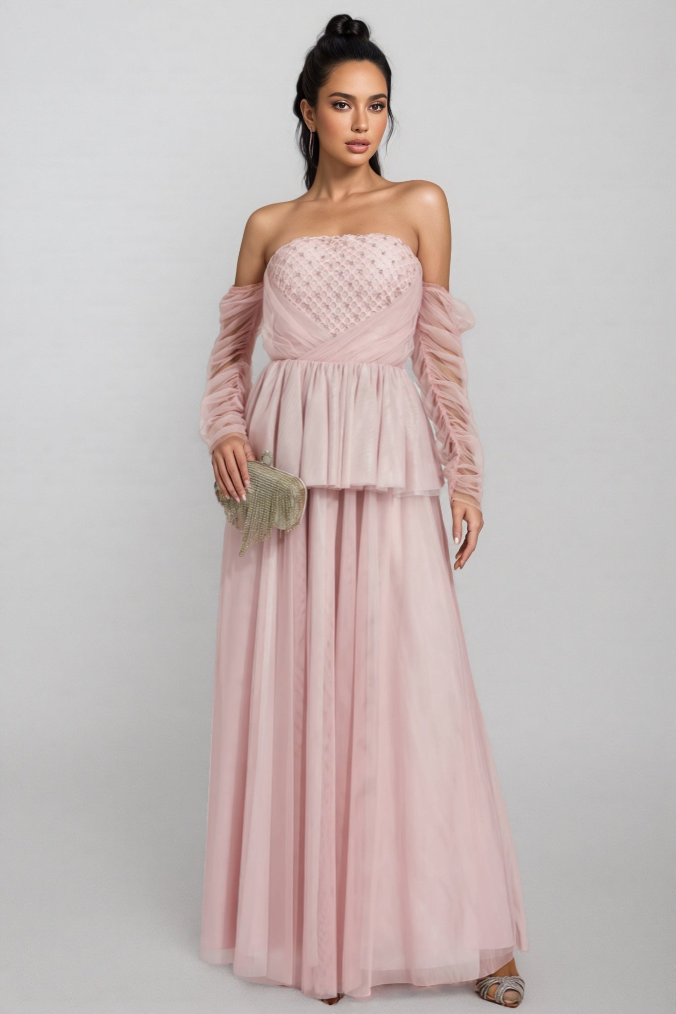 Xedand Pink Mesh Off Shoulder Maxi Dress - View 5