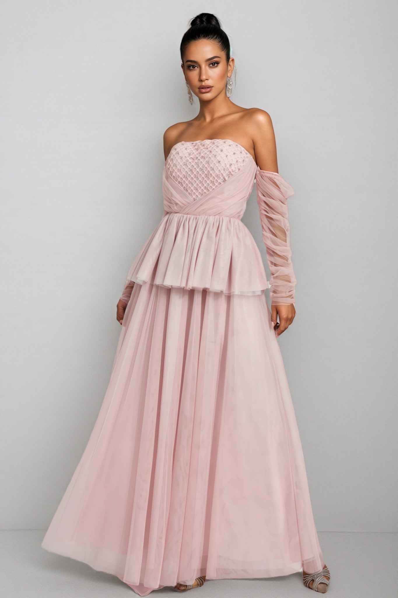 Xedand Pink Mesh Off Shoulder Maxi Dress - View 3