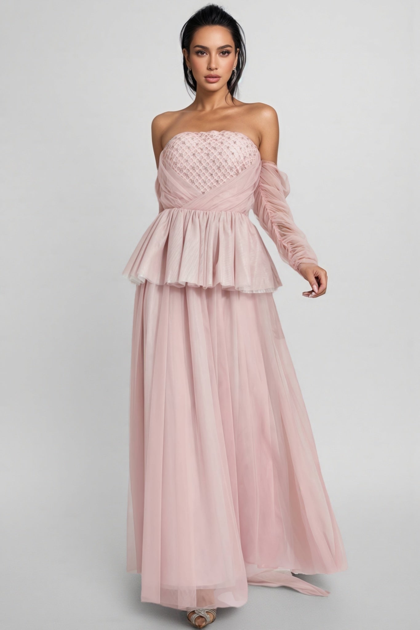 Xedand Pink Mesh Off Shoulder Maxi Dress - View 4