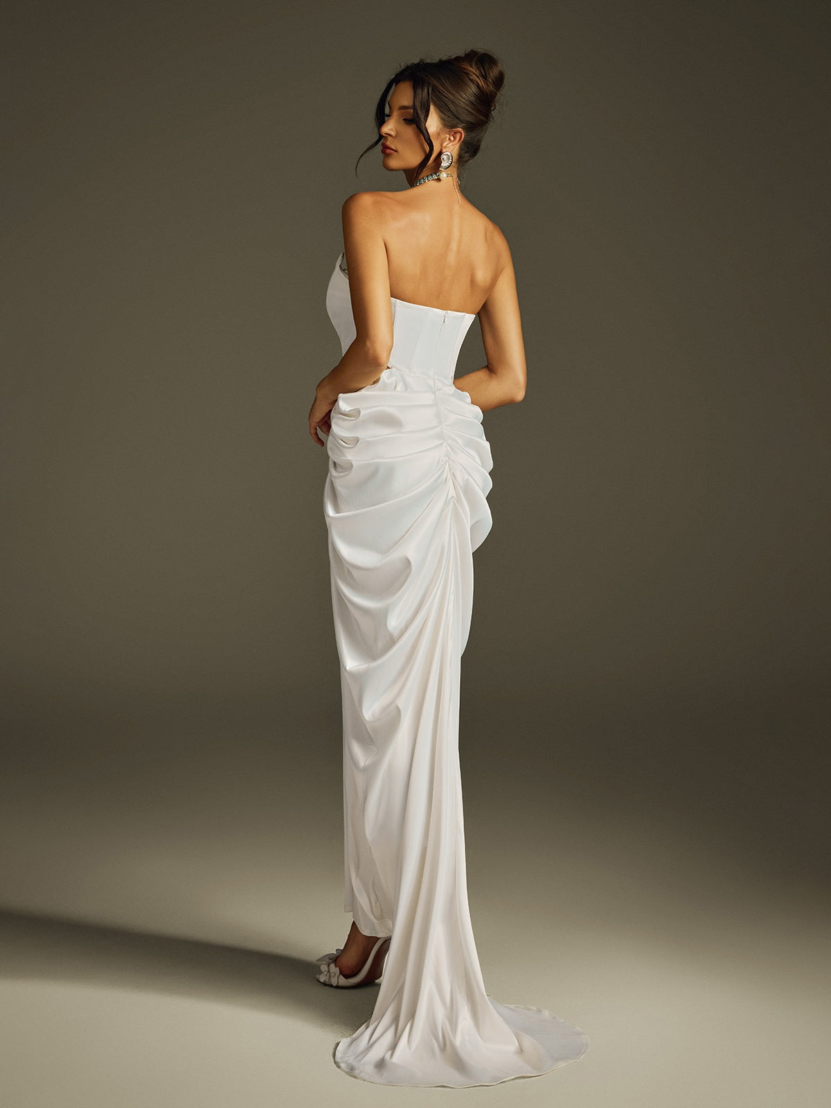 Strapless Corset Satin Maxi Dress - View 6