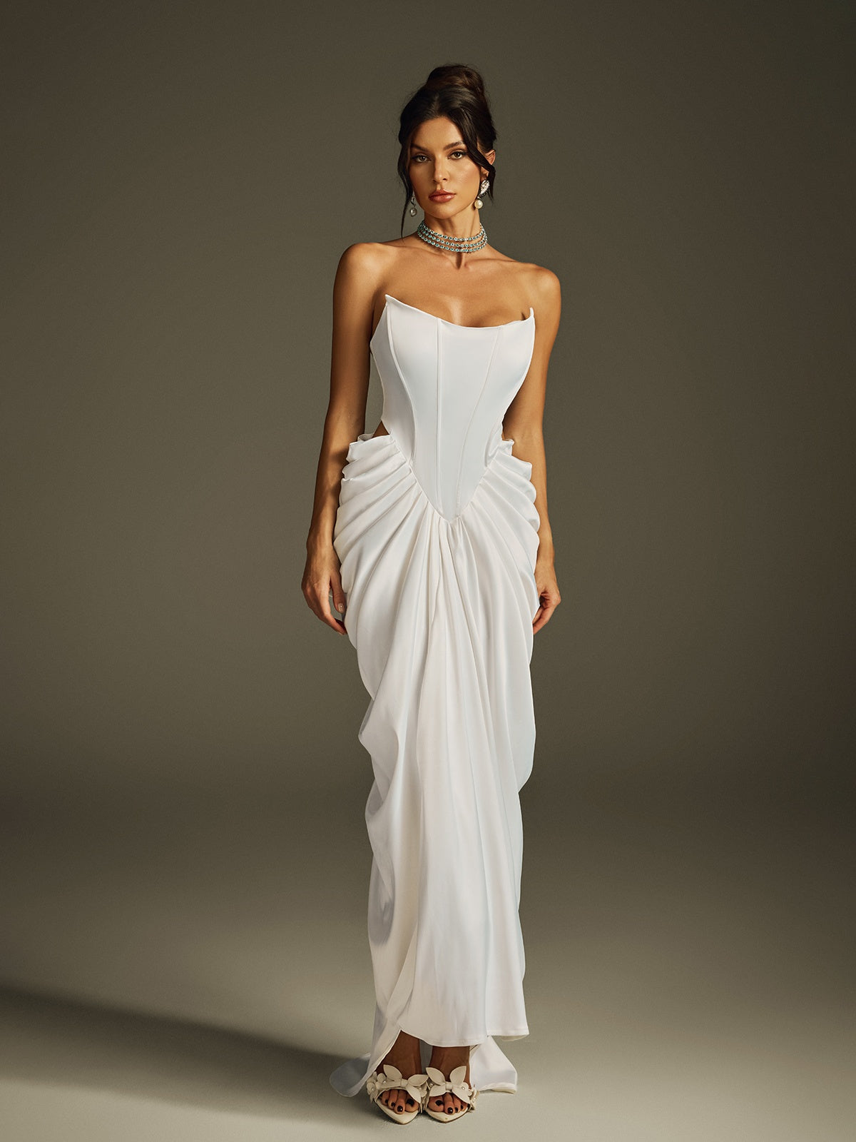 Strapless Corset Satin Maxi Dress - View 3