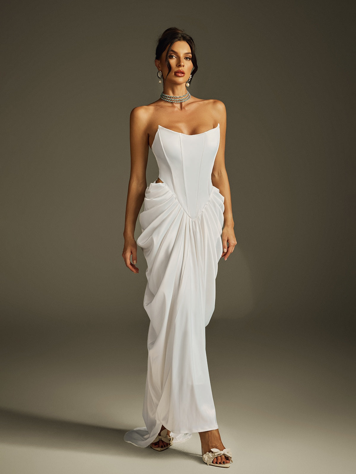 Strapless Corset Satin Maxi Dress - View 4