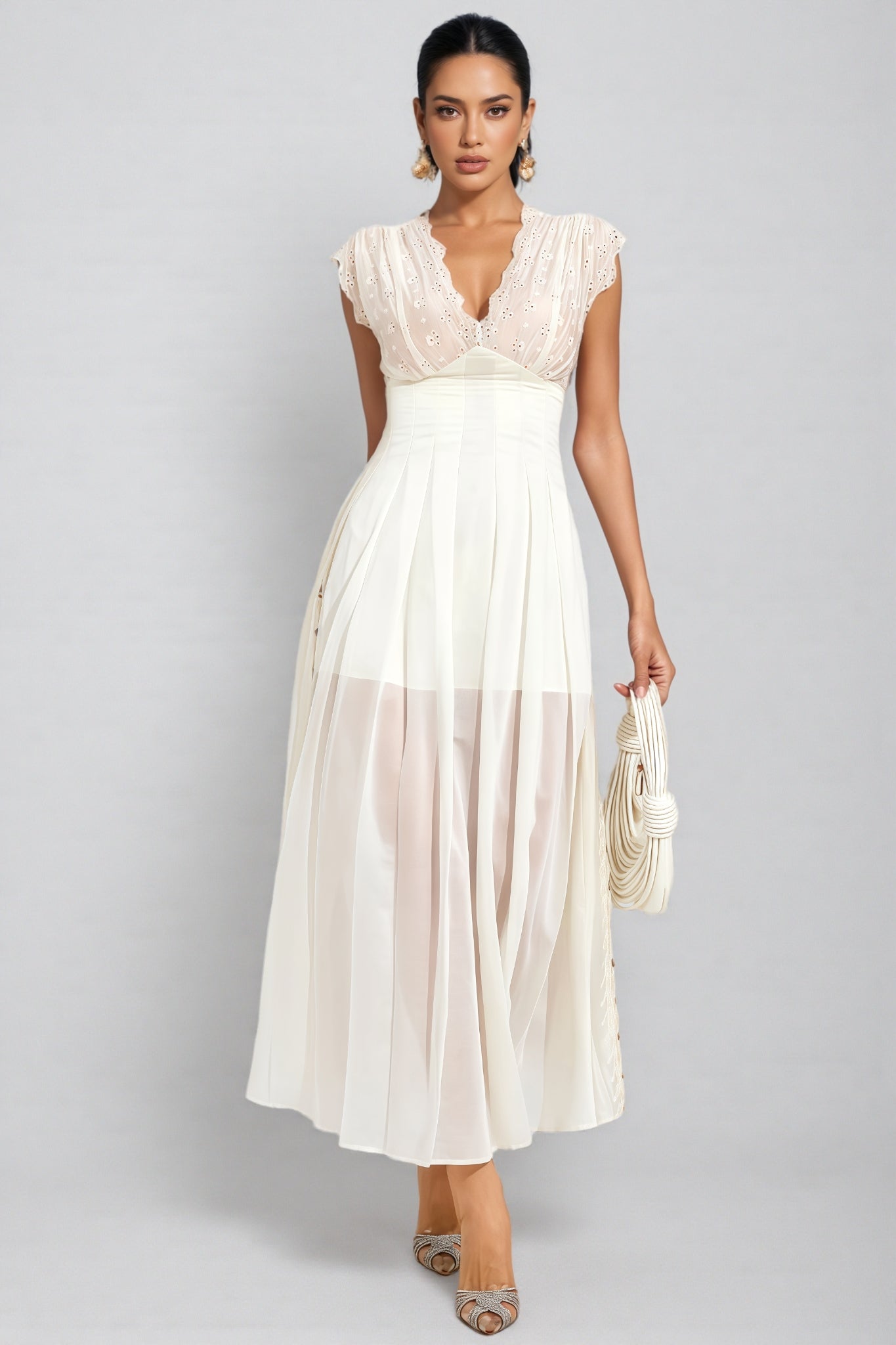 Lisiya Beige Lace Maxi Dress - View 2