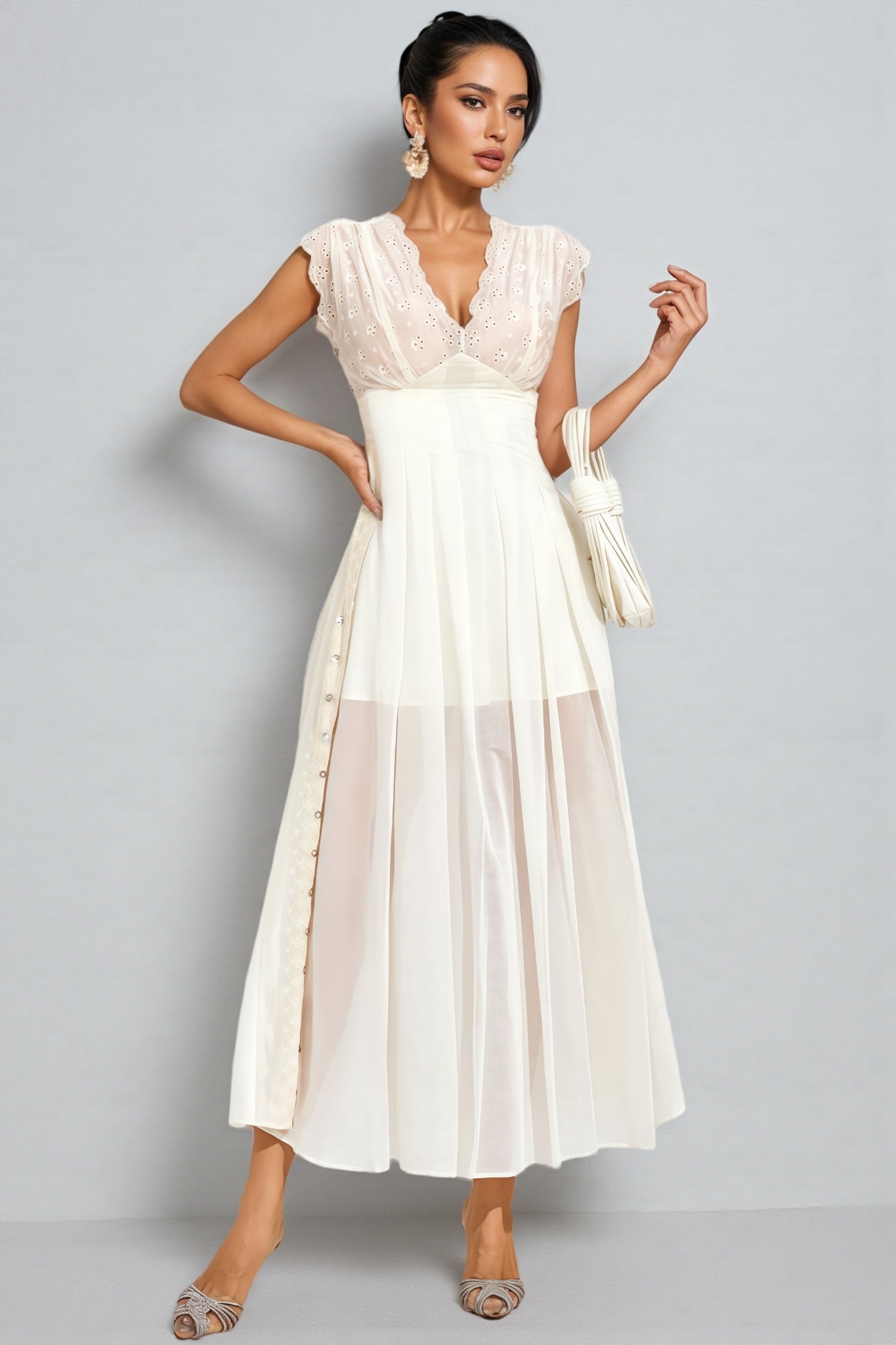Lisiya Beige Lace Maxi Dress - View 3