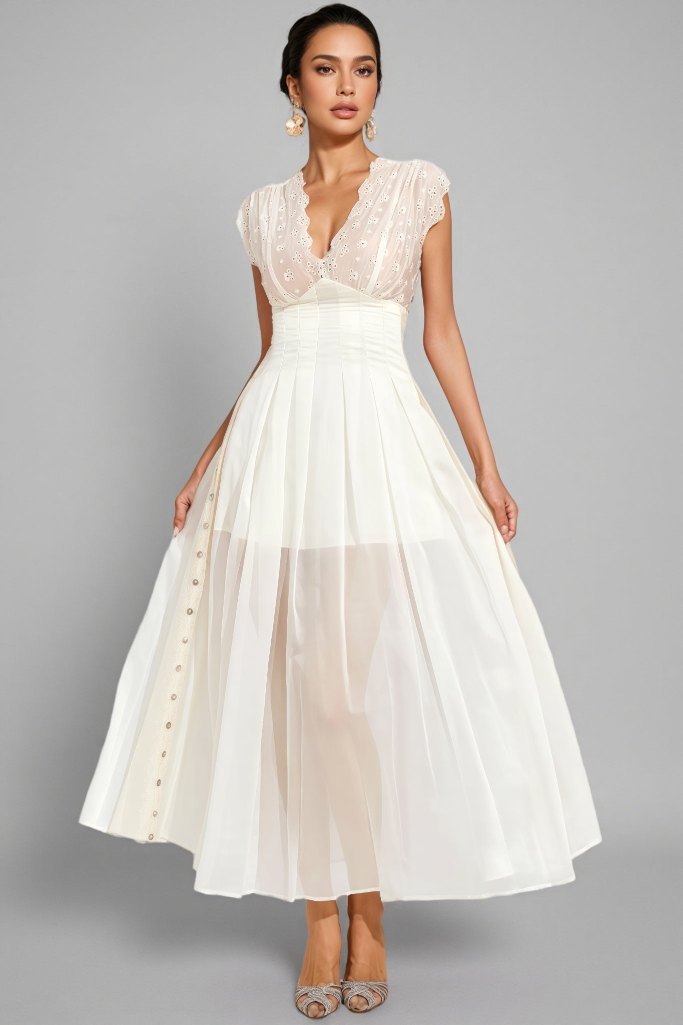 Lisiya Beige Lace Maxi Dress - View 4