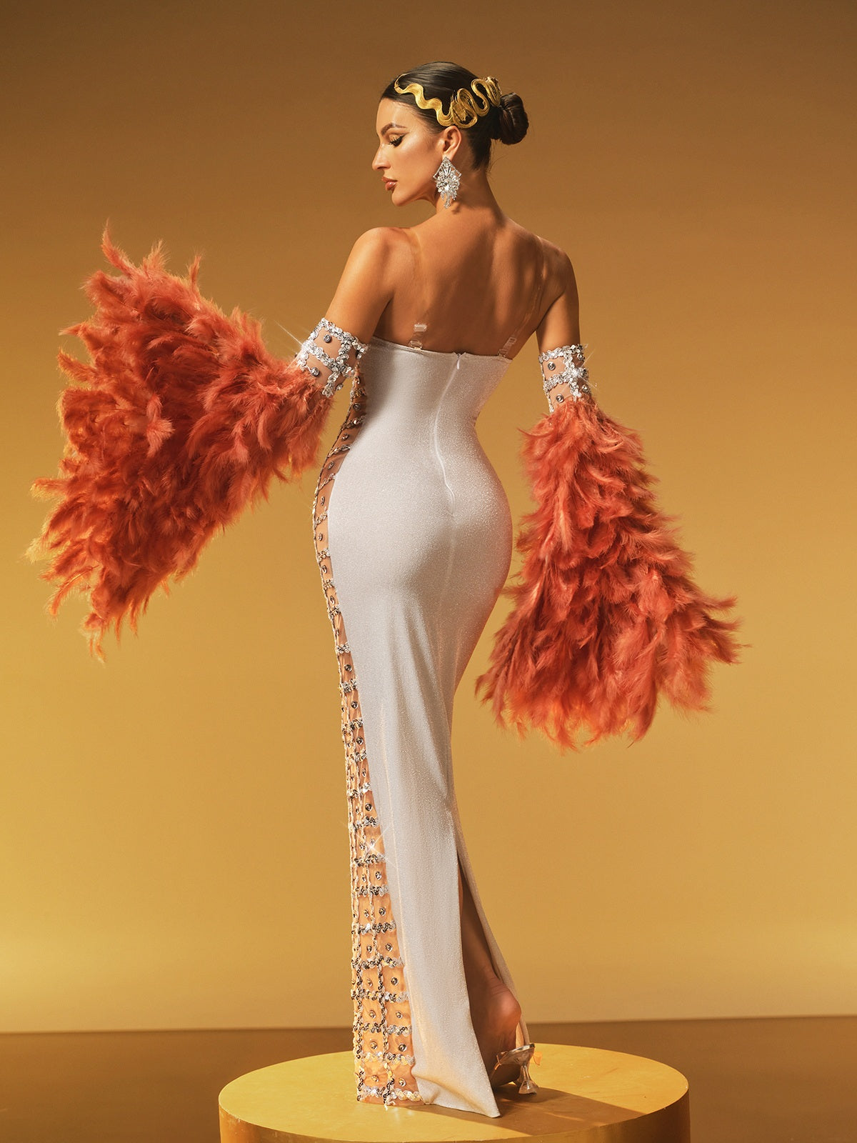 Feather Bell Sleeve Embellished Maxi Dress - View 6