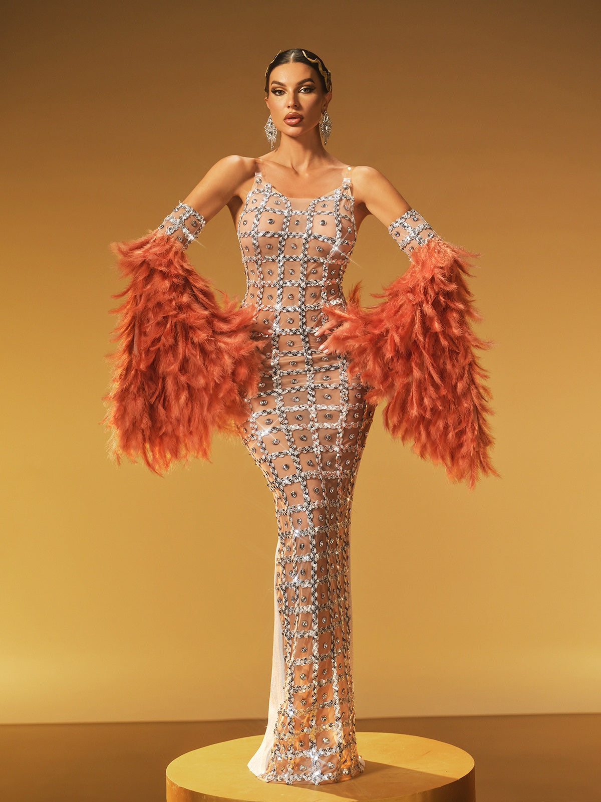 Feather Bell Sleeve Embellished Maxi Dress - View 2