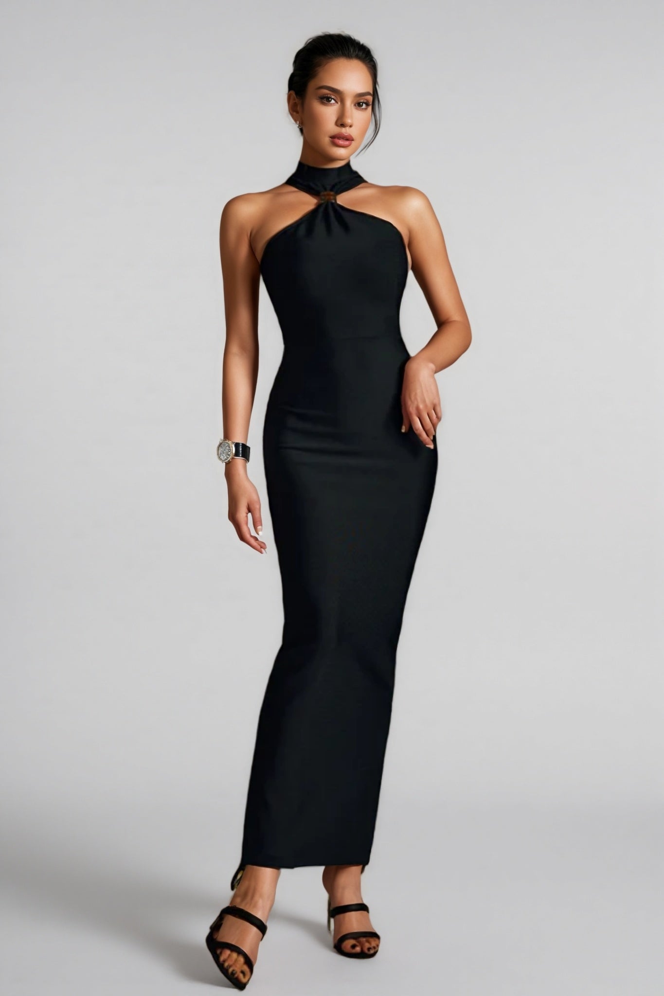 Halter Neck Ring Detail Mermaid Bandage Maxi Gown