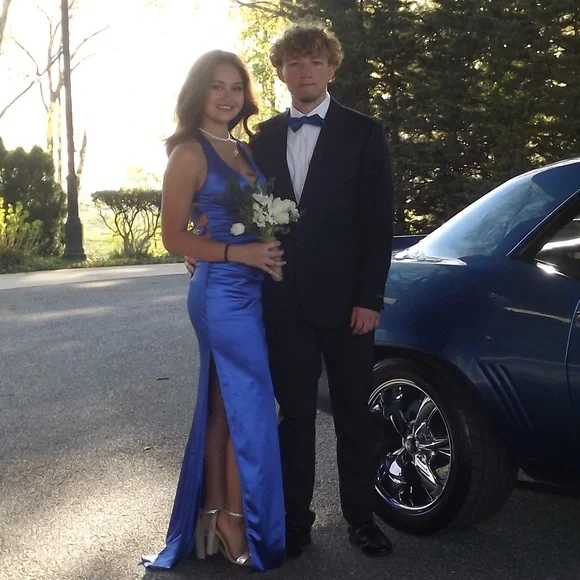 Sexy Blue Sheath Slit Prom Dress Backless Party Evening Dress cc1799