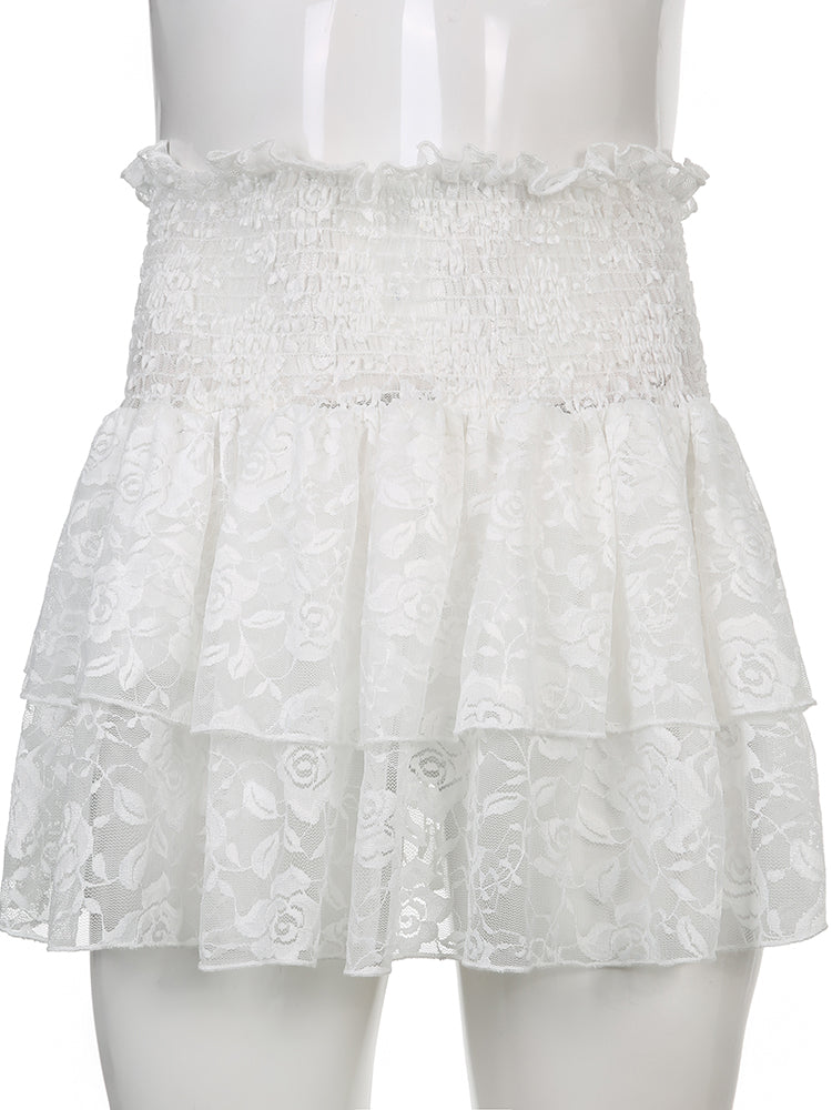 Ruched Pleated Denim Mini Skort