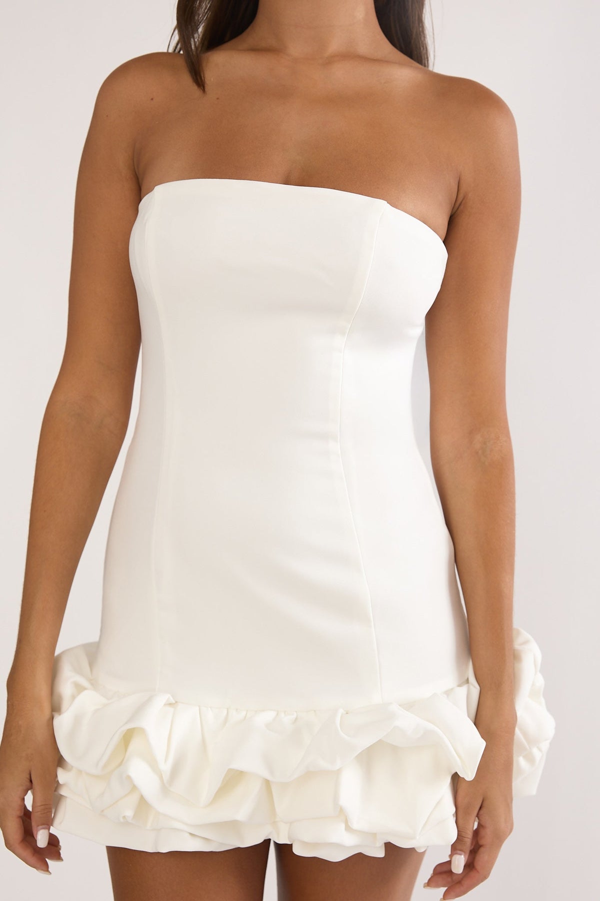 Satin Strapless Ruffle Hem Bodycon Mini Dress 3