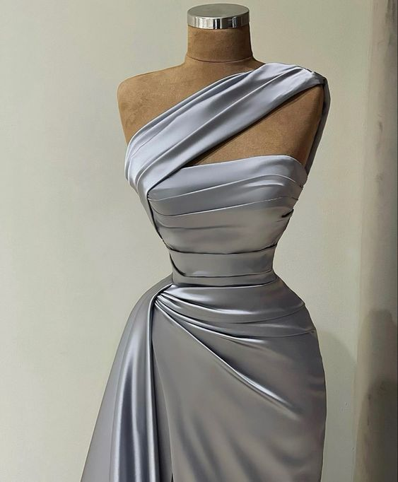 Chic One Shoulder Pleated Prom Dress,Long Evening Dress cc1195