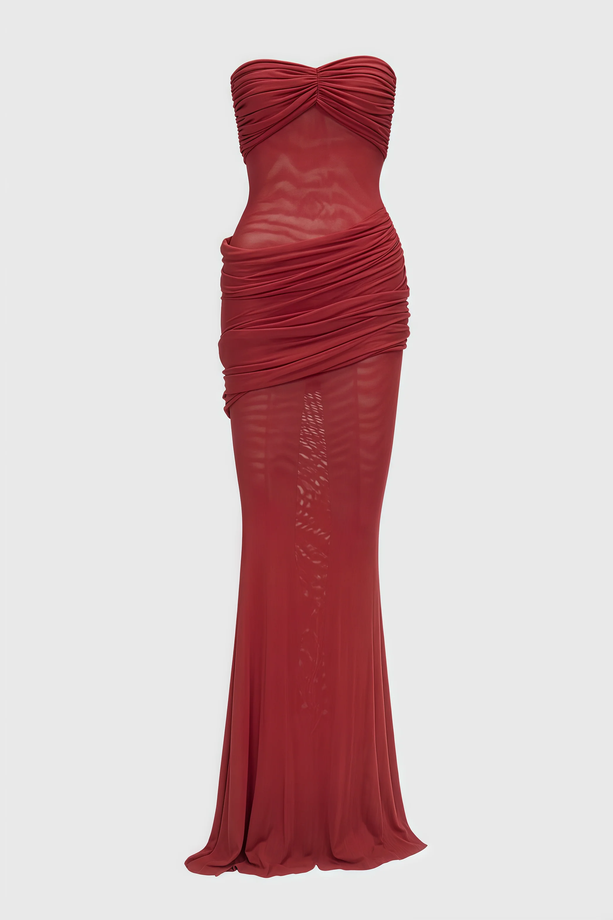 Nydia Red Strapless Sheer Mesh Maxi Dress - View 4